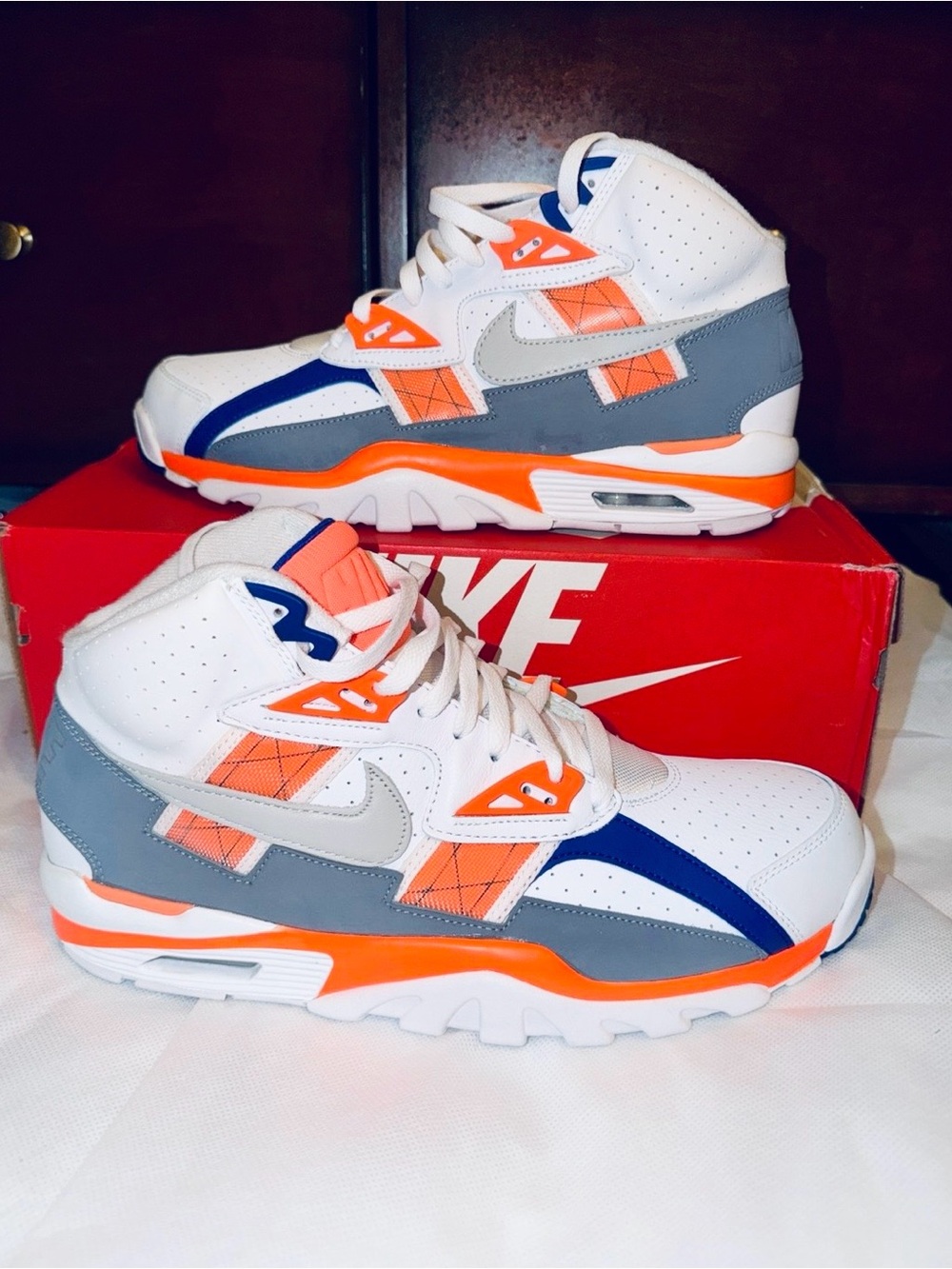 Nike bo Jackson auburn White, Orange ,Gray High-Top Sneakers with Blue Mens 12